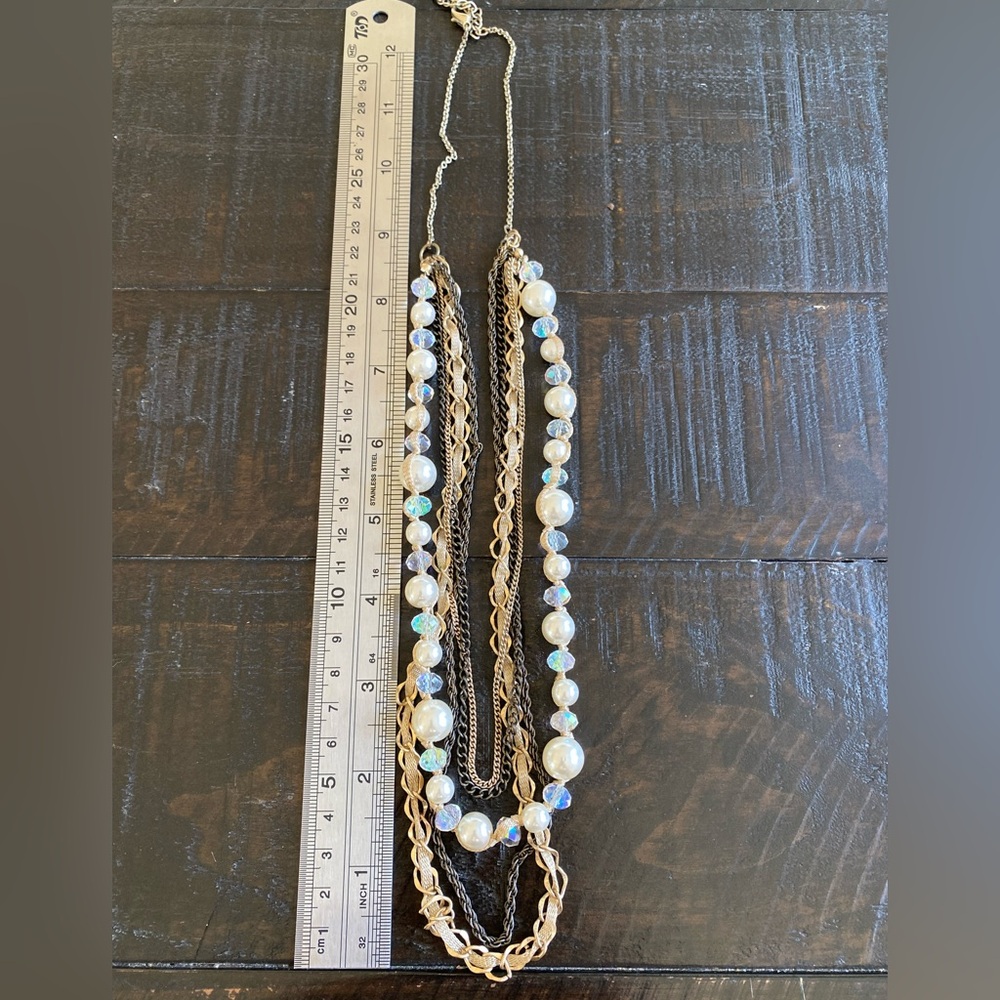 Multi-Strand Gold Pearl & Crystal Necklace - Women Jewelry - Picture 4 of 5